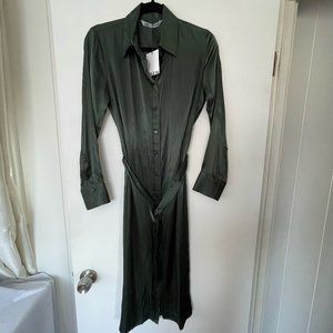 Zara Green Satin Effect Midi Shirt Dress with Belt Size S NWT